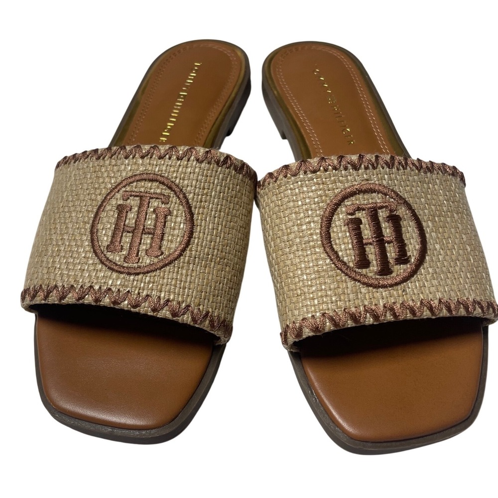 Tommy Hilfiger Pezley Woven Embroidered Logo Slide Sandals Wm 9